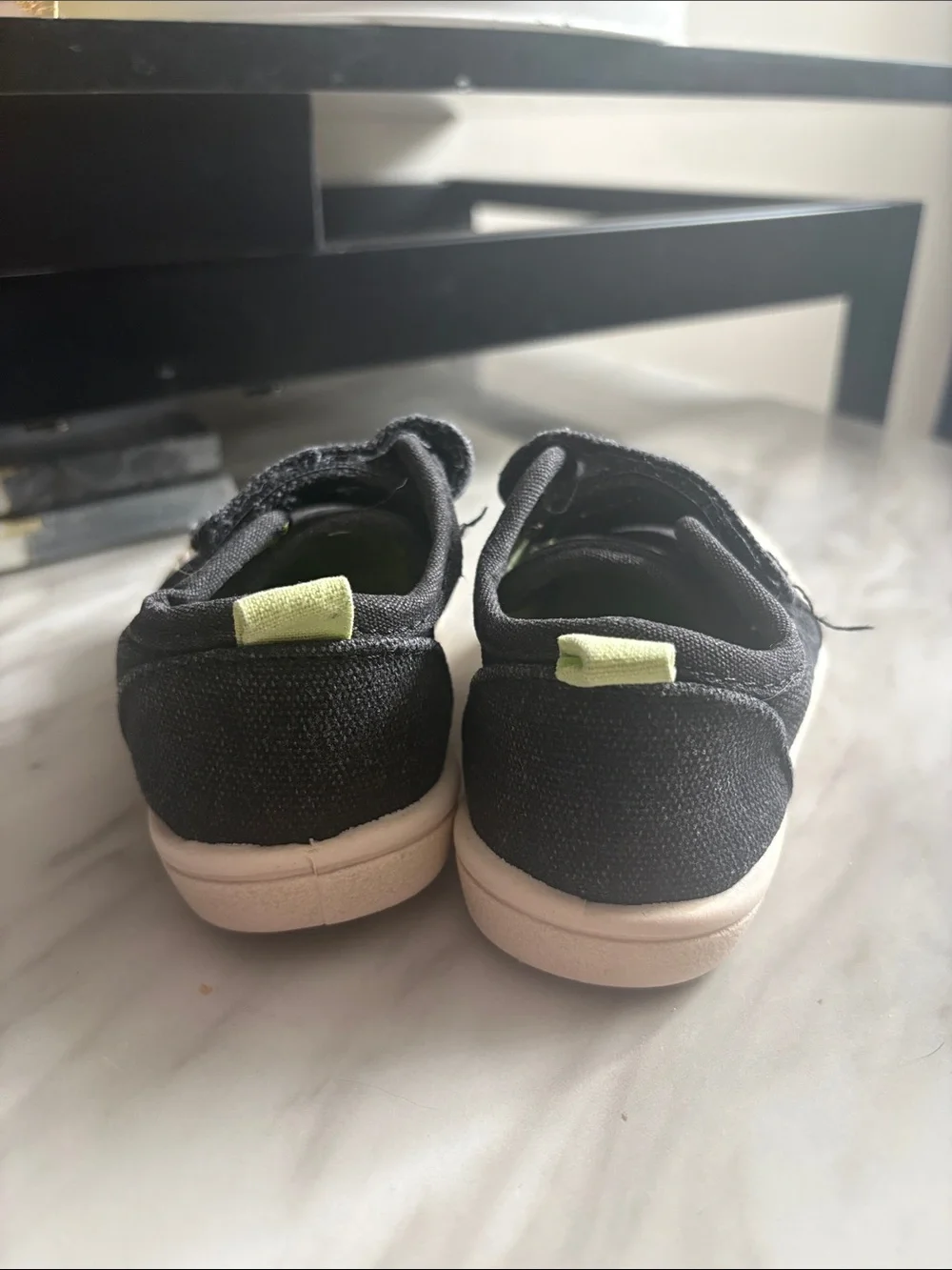 Cat & Jack Black Canvas Kids Sneakers with Cream Soles and Lime Heel Tab